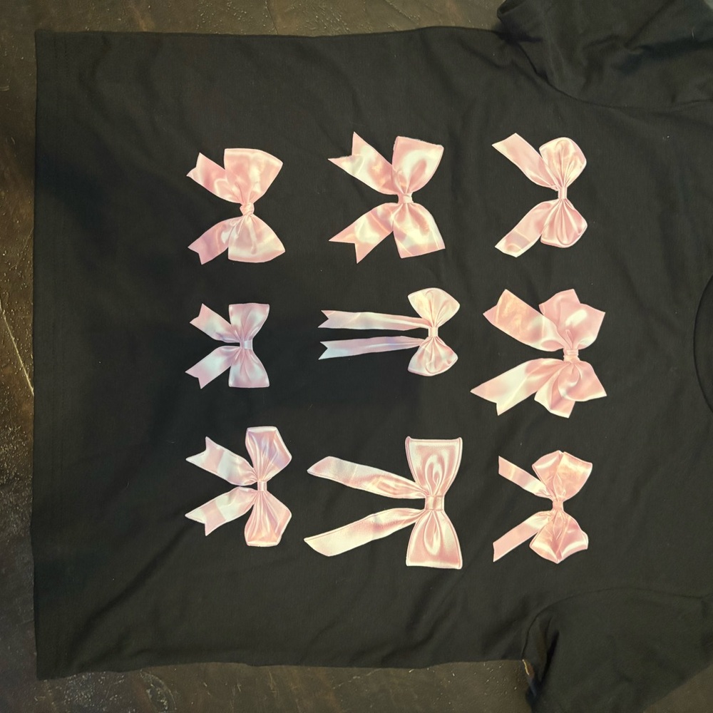 Black T-Shirt with Pink Bow Designs
